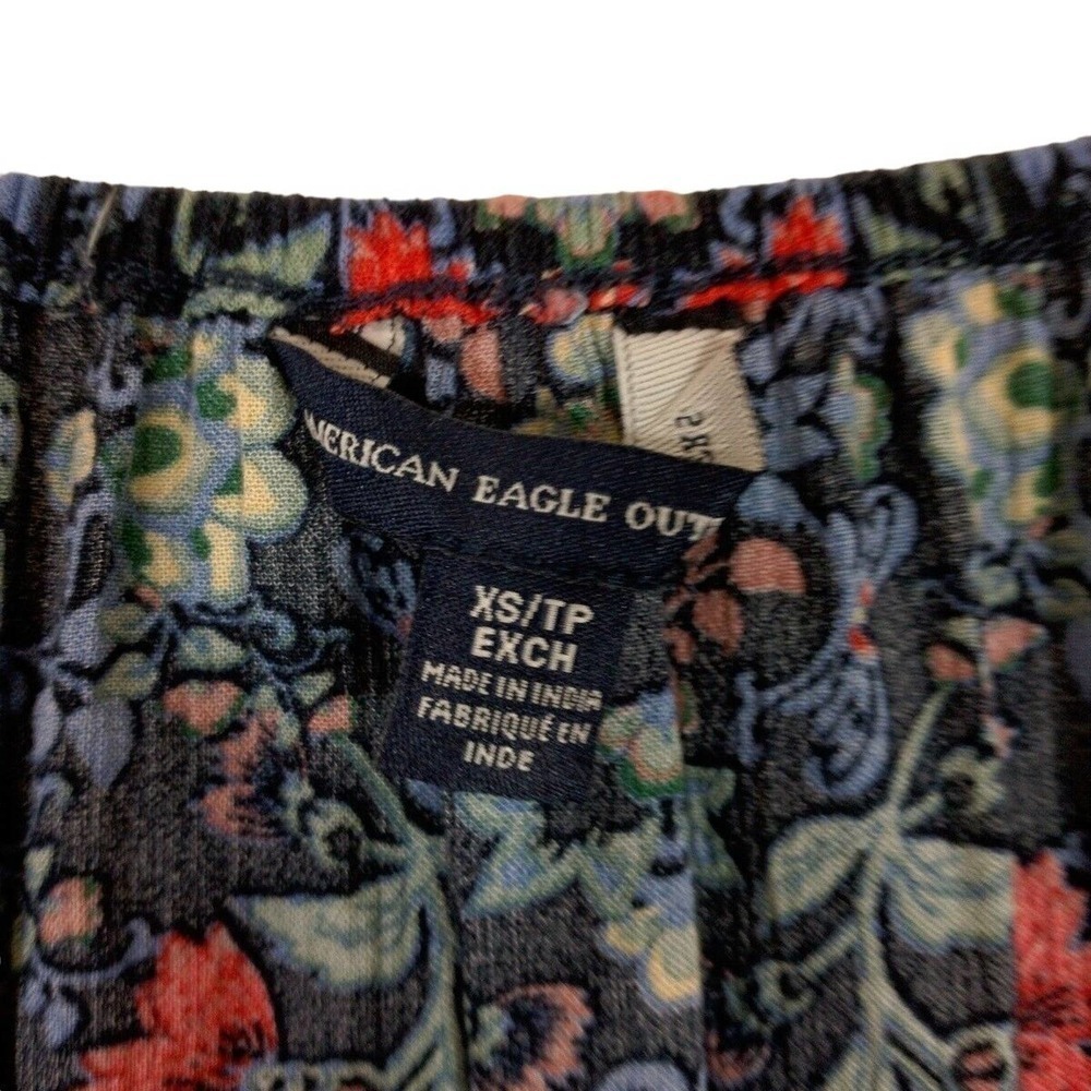 American Eagle Womens Floral Romper Shorts Long Sleeve Red Blue - Picture 3 of 6